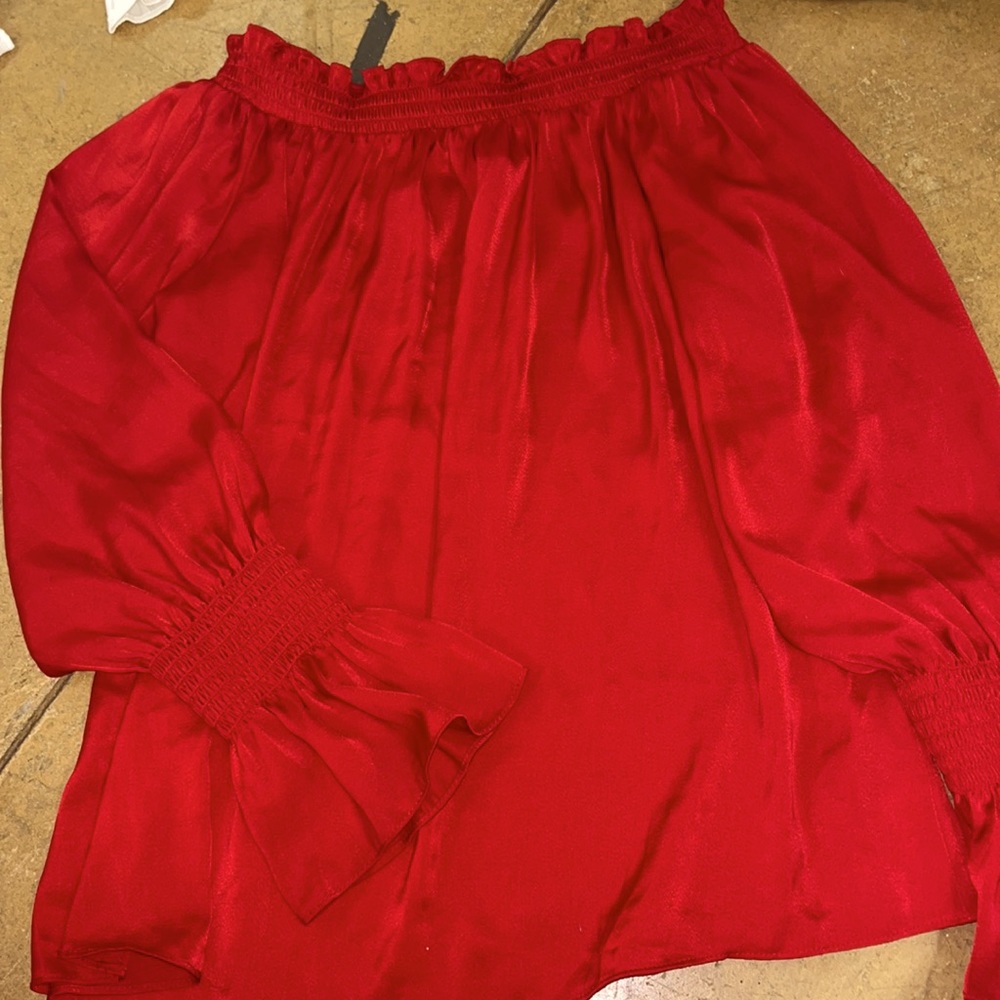 Red silk like Off the Shoulder Blouse